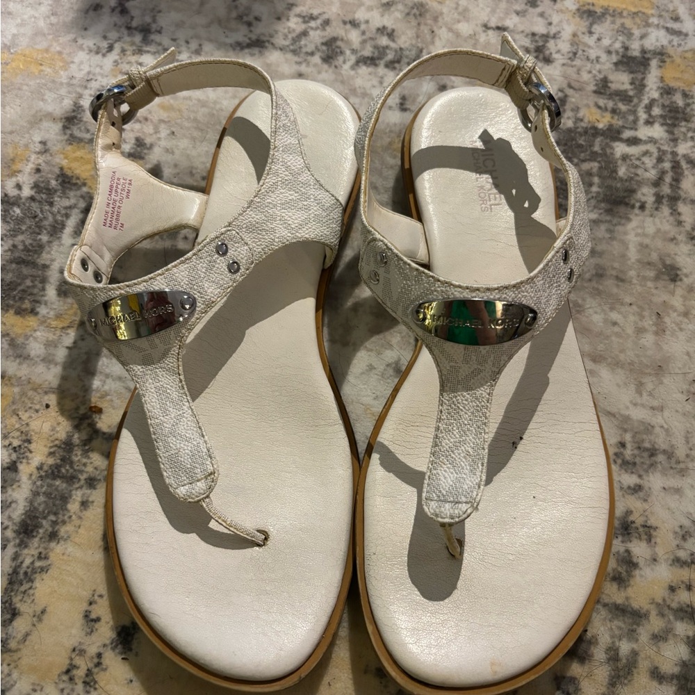 Michael Kors Silver and White Sandals